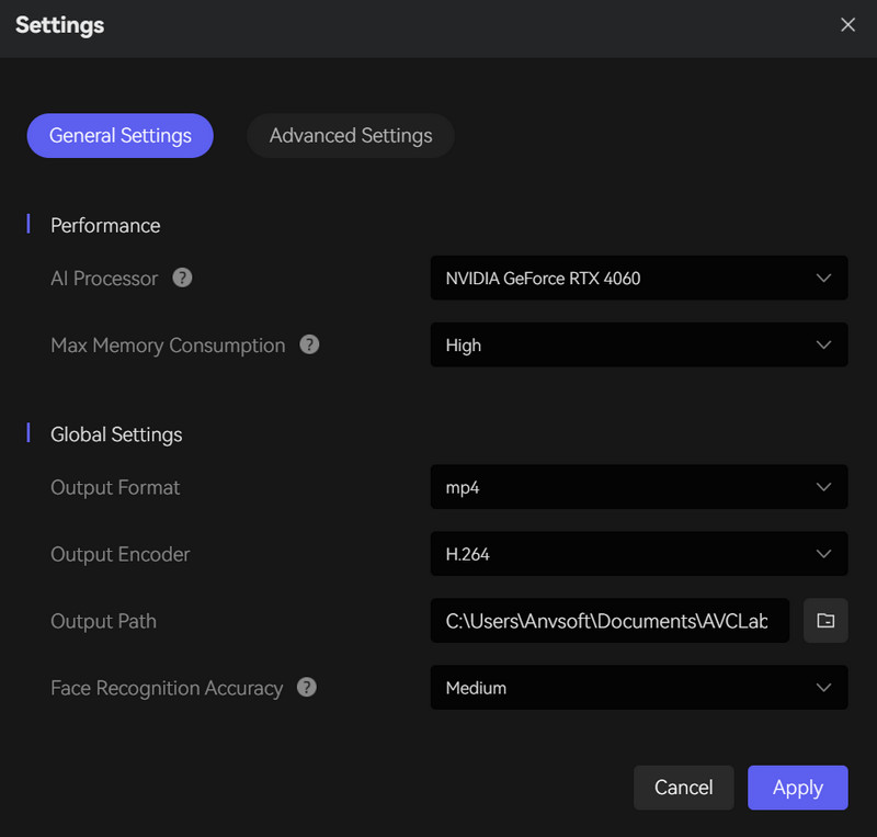 avclabs video enhancer ai settings